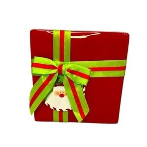 Christmas Present Flower Vase W/Santa Tag FTD Red/Green EUC